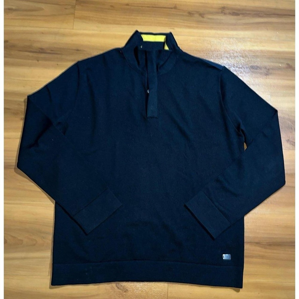 Mens Zegna Sport 100% Wool Henley Black Casual Dress Pullover Sweater
